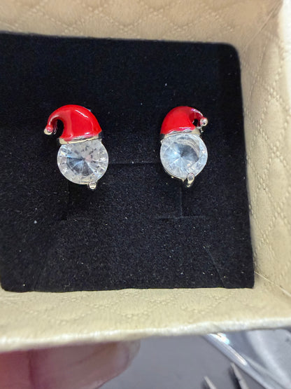 Santa Hat Crystal Stud Earrings – Gift Box Included