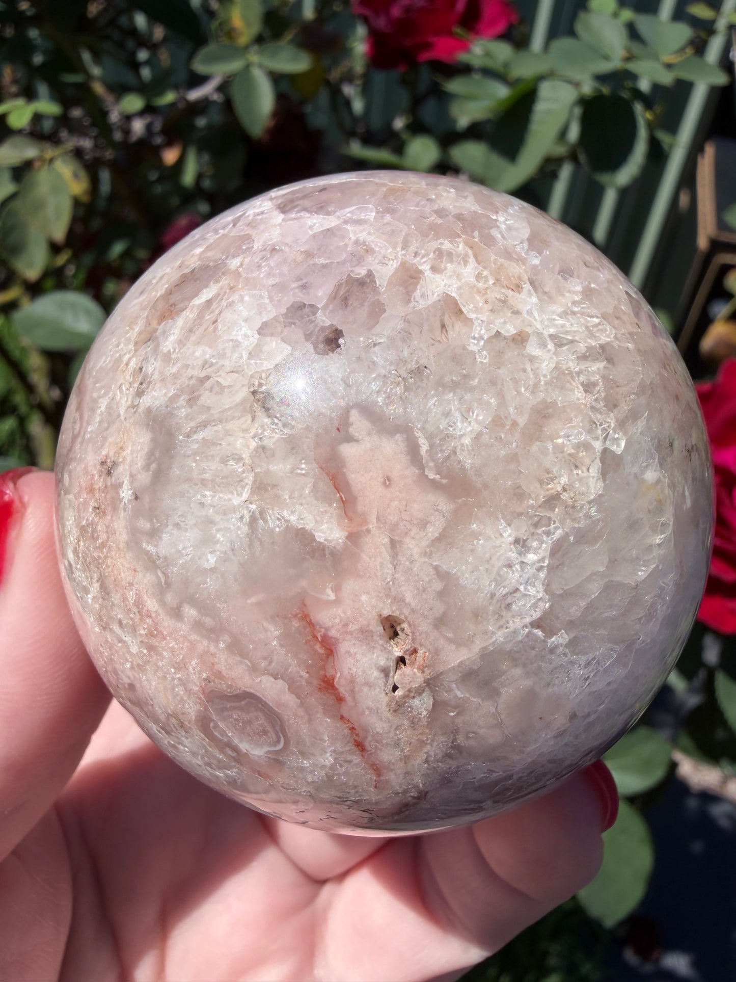 Premium Flower Agate Sphere with Druzy & Crystal Garden – 7 cm | 445g