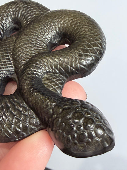 Gold Sheen Obsidian Snake Carving