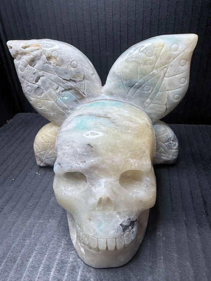 Caribbean Calcite Butterfly Skull Carving | 1.2kg | 14 × 12cm