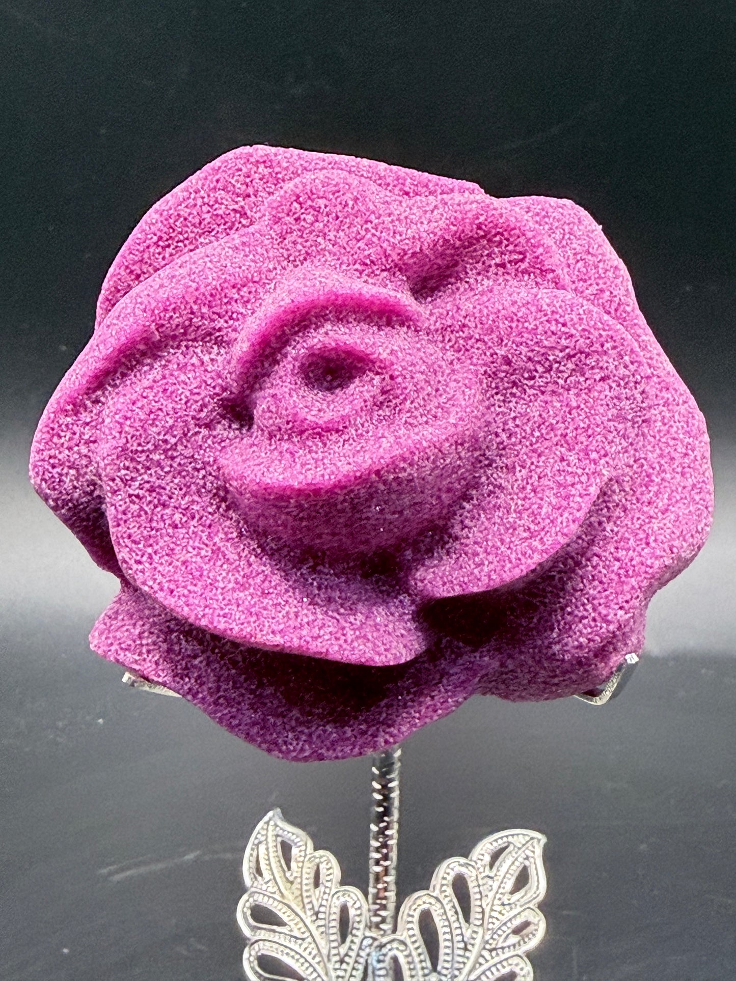 Ruby Corundum Rose on Silver Stand