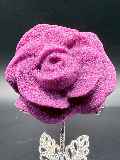 Ruby Corundum Rose on Silver Stand