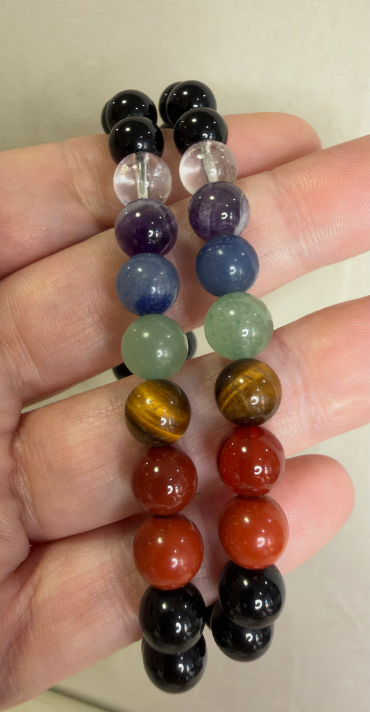 8mm Black Obsidian Seven Chakra Bracelet
