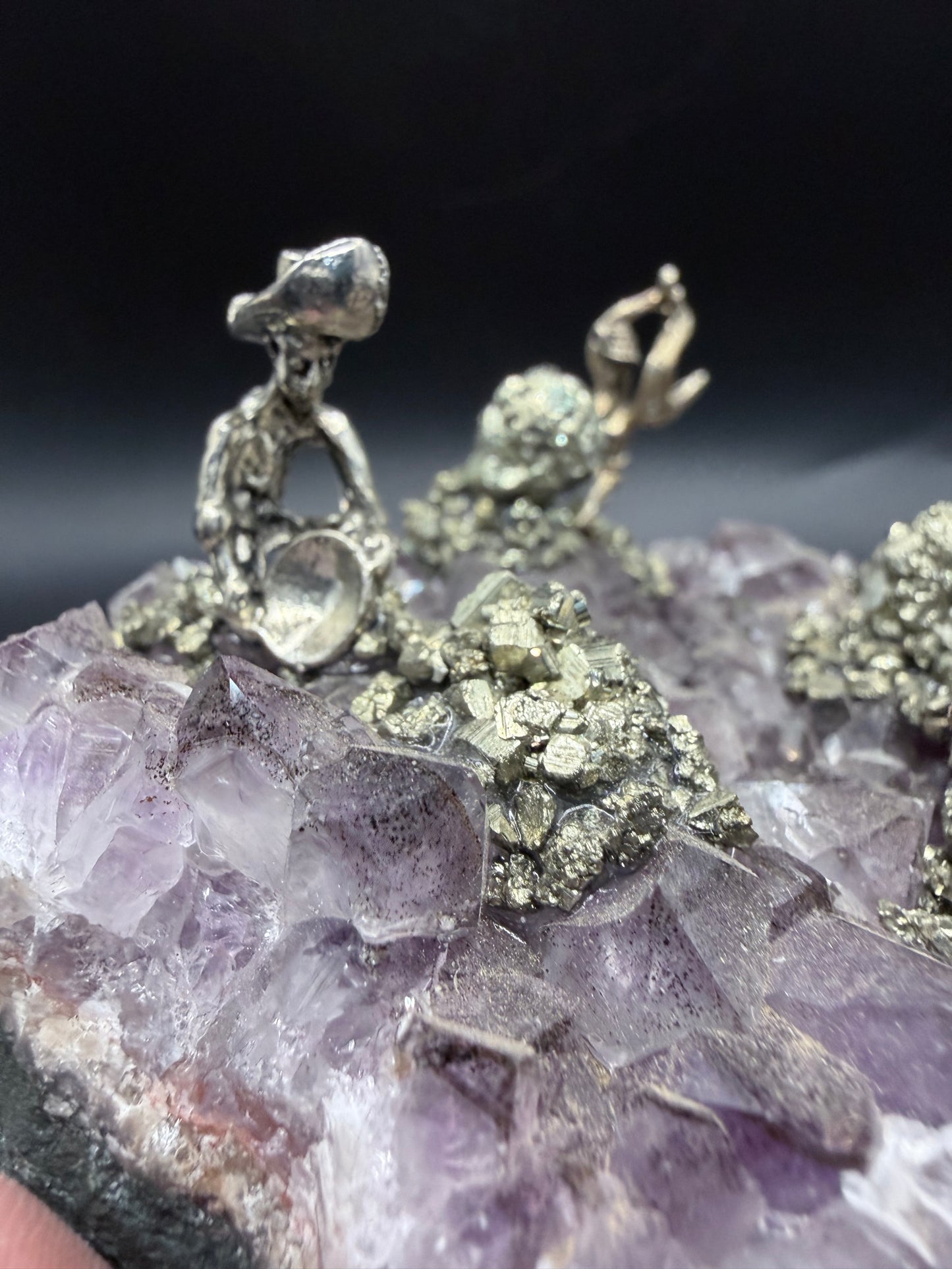 Amethyst Cluster with Pyrite Miner Figures – Collector Specimen