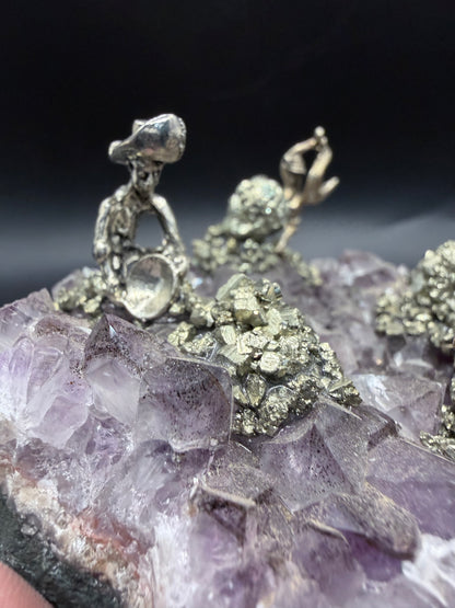 Amethyst Cluster with Pyrite Miner Figures – Collector Specimen