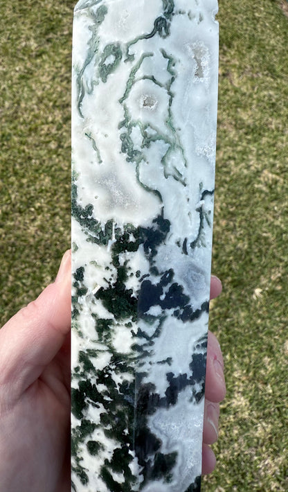 Extra Large Moss Agate Tower with Druzy 35cm 1.4kg