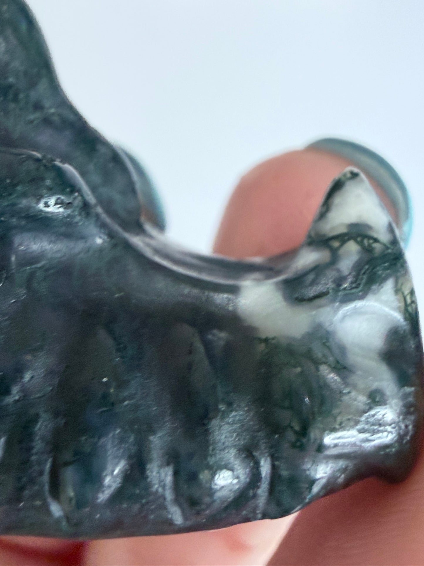 Moss Agate Dragon Head Carving 5cm B -