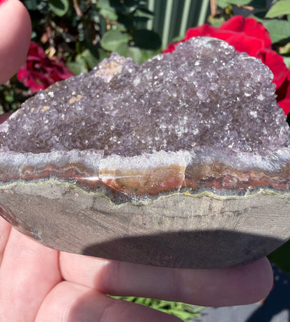 Red Amethyst Druzy Crystal Charging Bowl – Sparkling Agate Geode Freeform (410g)