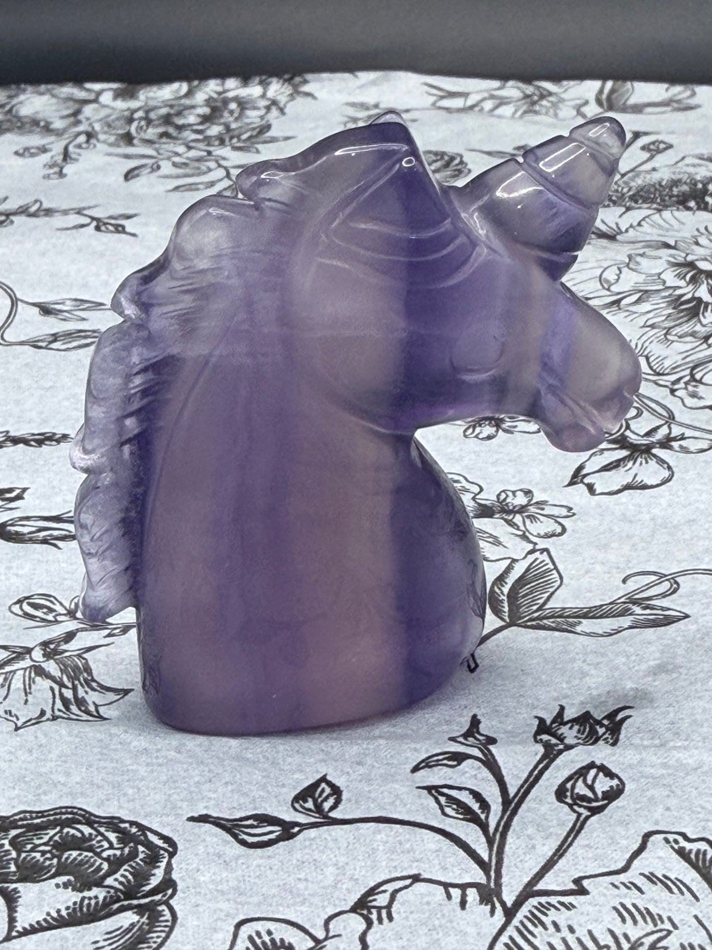 Fluorite Unicorn Head Carving — 110g | 6cm