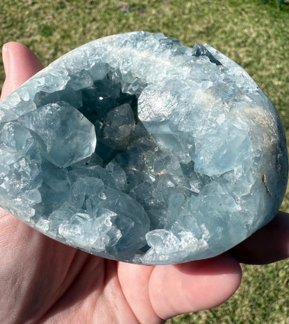 Celestite Heart with Natural Crystal Cavities – 850g
