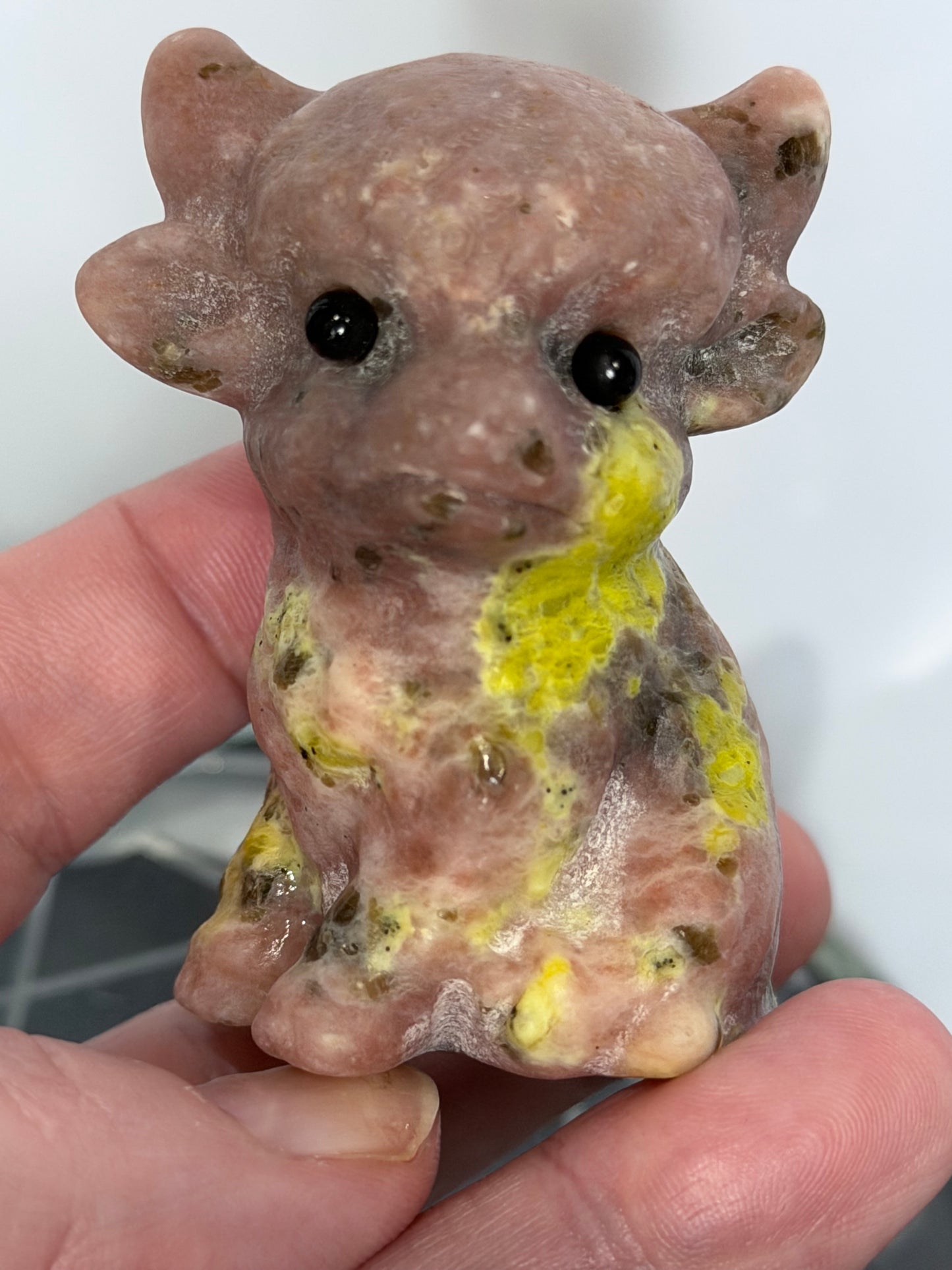 Plum Blossom Jasper Sitting Cow Carving – 6cm