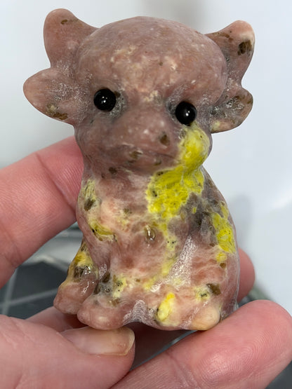 Plum Blossom Jasper Sitting Cow Carving – 6cm