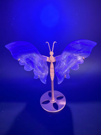 Green & Honey Fluorite Butterfly with Stand
