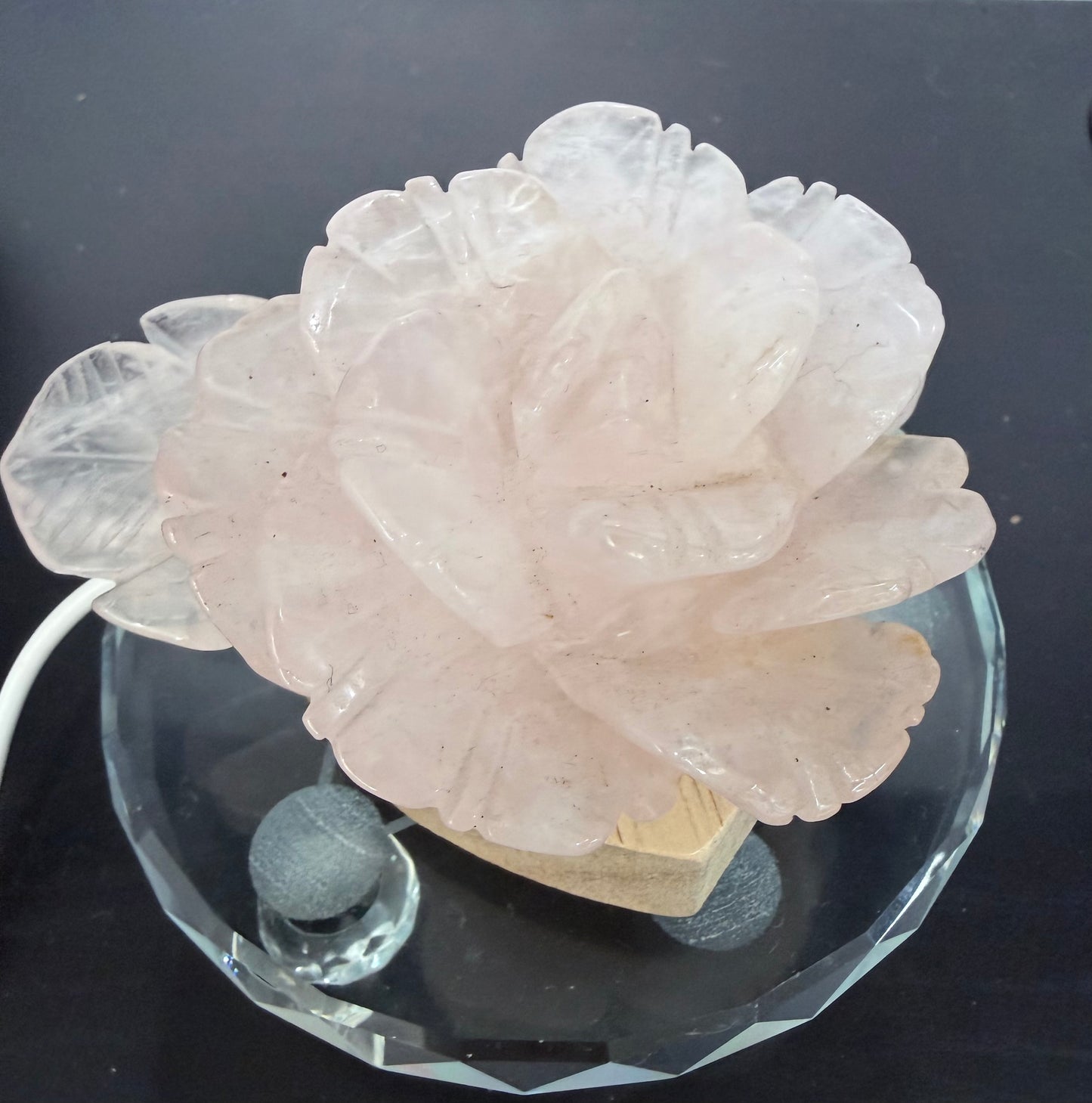 Rose Quartz Rose Carving with Light Base – 10 × 8 cm | 242g