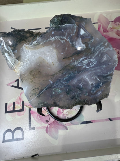 Moss Agate Slab on Stand