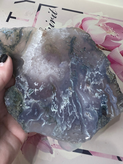 Moss Agate Slab on Stand