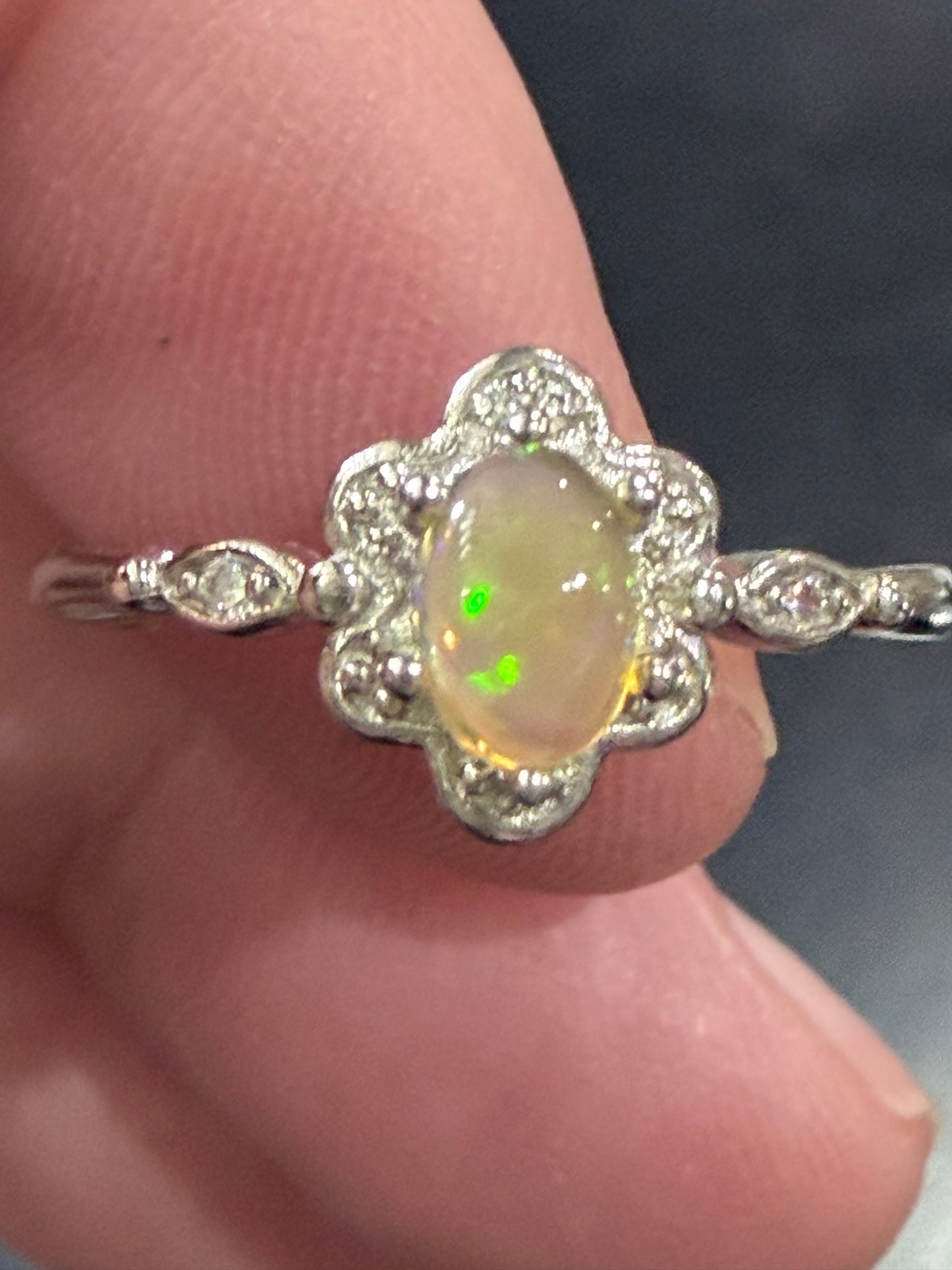 Adjustable Opal Flower Ring