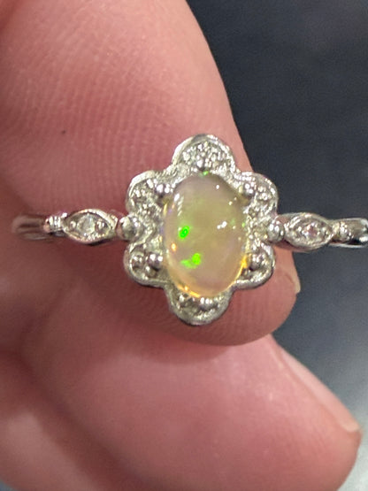 Adjustable Opal Flower Ring