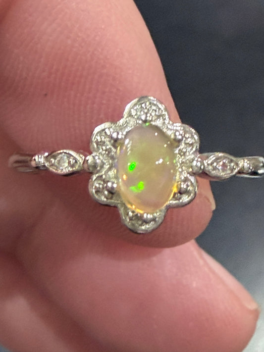 Adjustable Opal Flower Ring