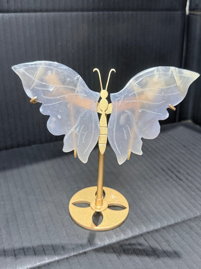 Grey chalcedony Butterfly on stand