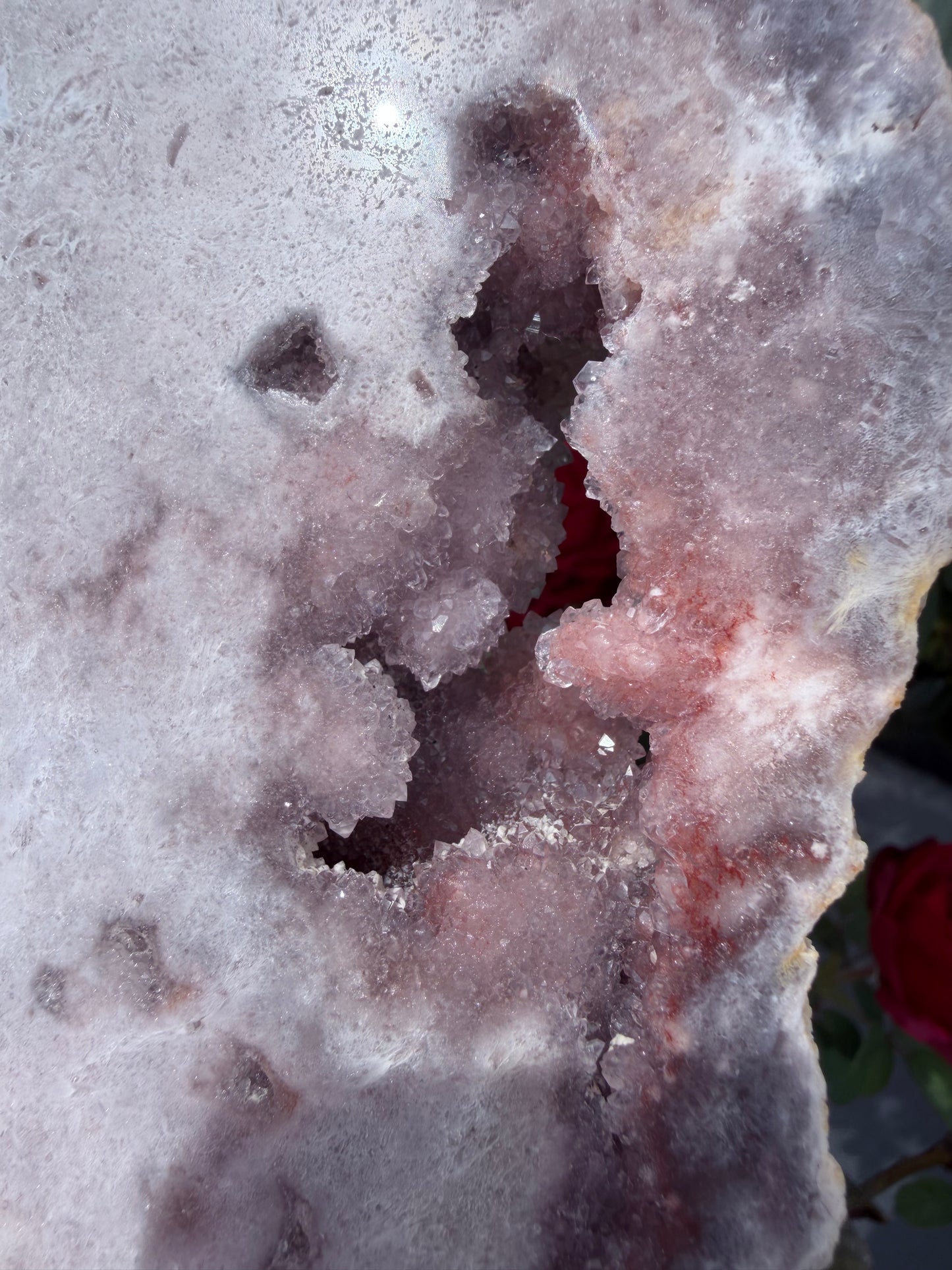 Large Botryoidal Pink Amethyst Druzy Slab on Stand – 3.2kg | 45cm Brazilian Statement Piece