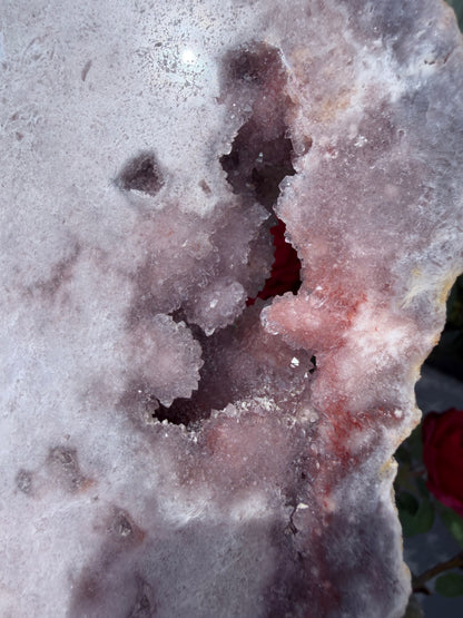 Large Botryoidal Pink Amethyst Druzy Slab on Stand – 3.2kg | 45cm Brazilian Statement Piece