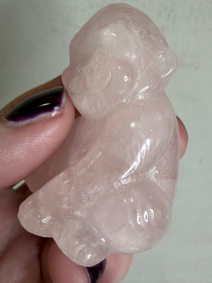 Rose Quartz Monkey Carving – 5cm