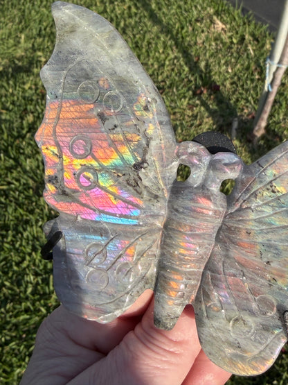 Labradorite Butterfly Crystal Display on Stand – 18 cm