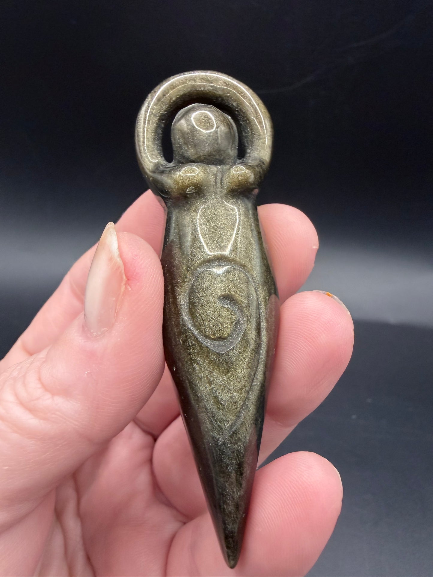 Golden Sheen Obsidian Goddess Carving