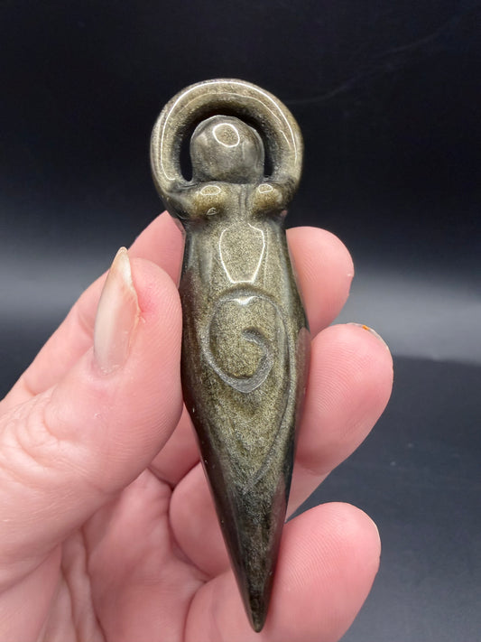 Golden Sheen Obsidian Goddess Carving