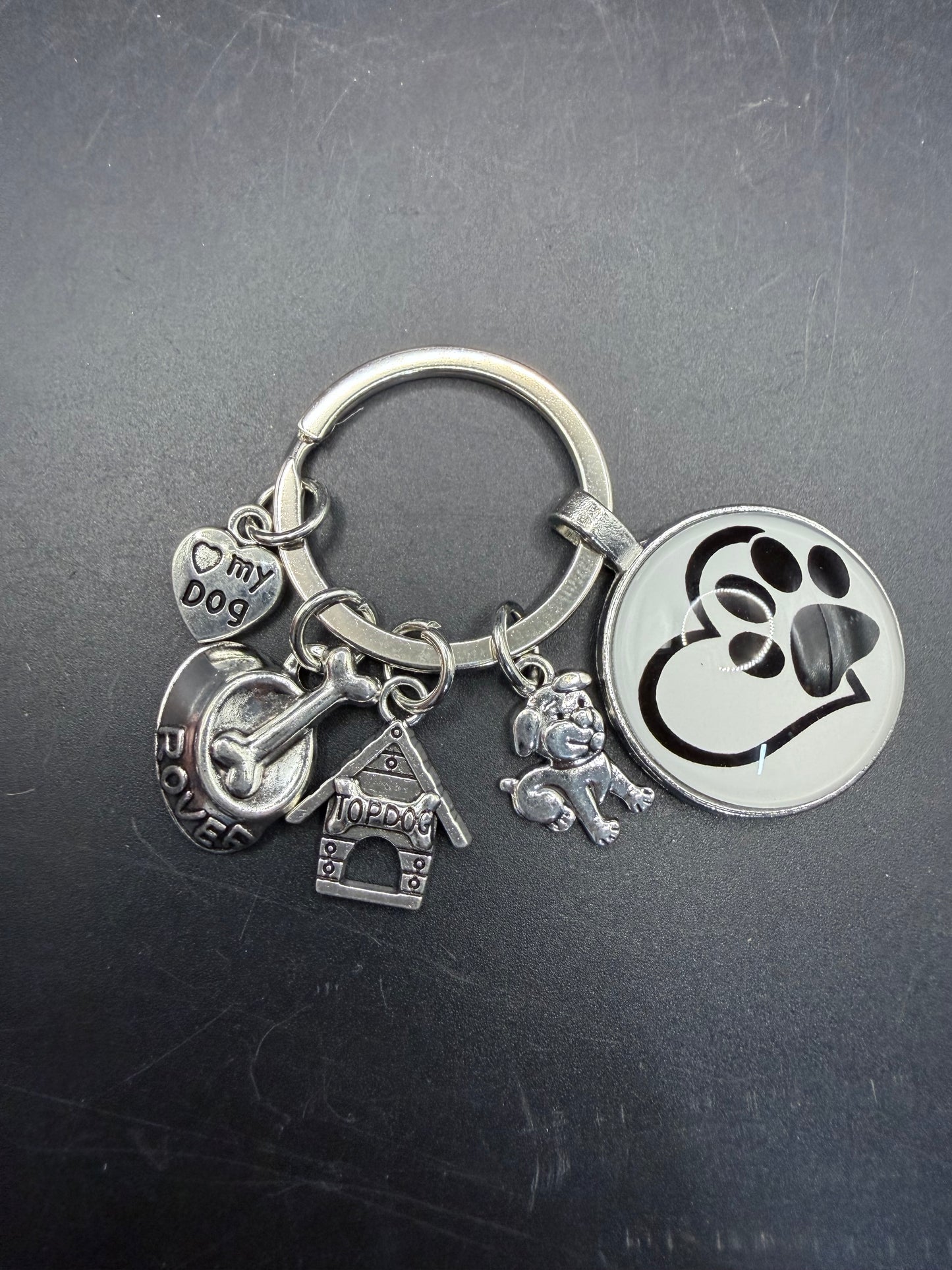 Dog Paw Heart Charm Keychain