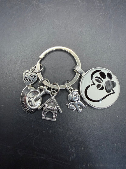Dog Paw Heart Charm Keychain