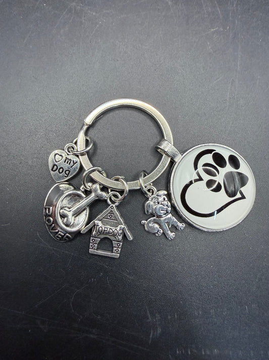 Dog Paw Heart Charm Keychain