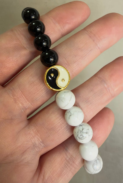8mm Black Obsidian & Howlite Yin Yang Bracelet