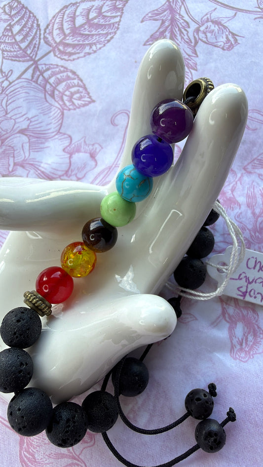 Adjustable 7 Chakra Lava Stone Bracelet