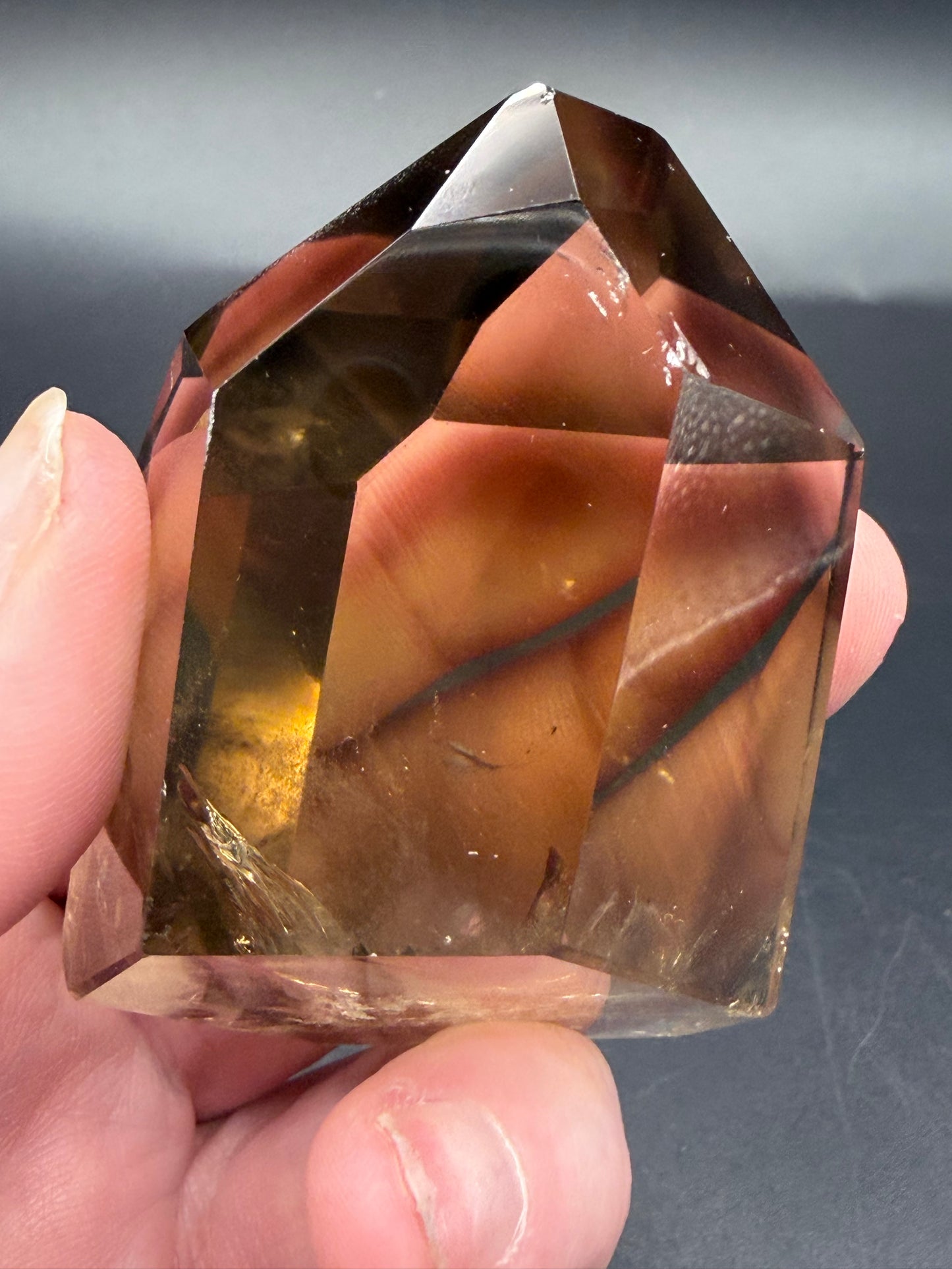 Smokey Citrine Point — High Clarity with Golden Inclusions