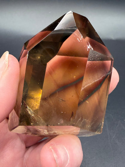 Smokey Citrine Point — High Clarity with Golden Inclusions