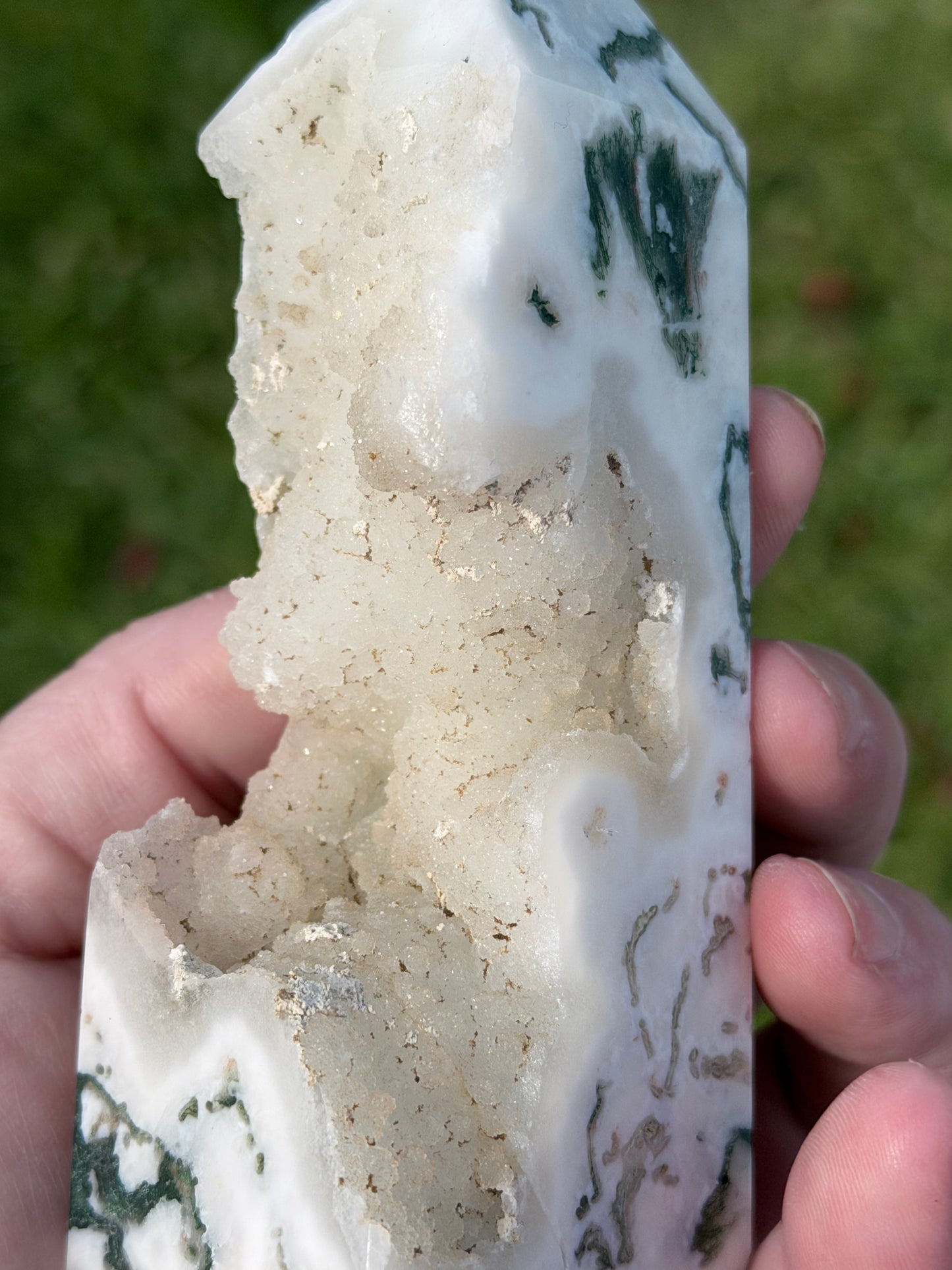 Moss Agate Druzy Tower – 12.5cm