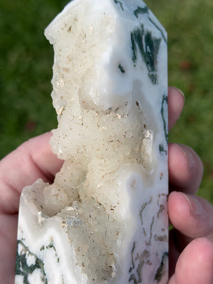 Moss Agate Druzy Tower – 12.5cm