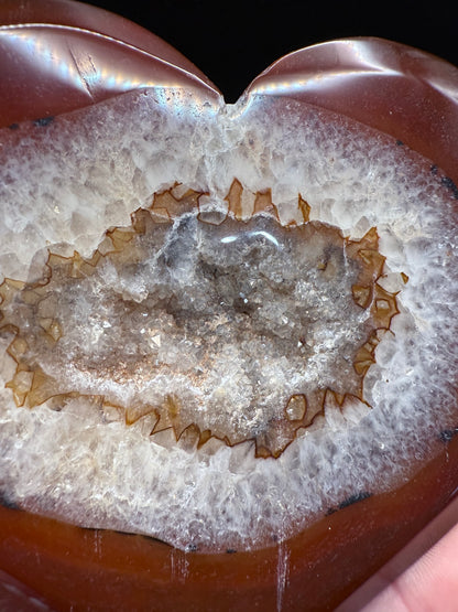 Carnelian Agate Druzy Heart on Stand (10.3 × 11.5 cm)