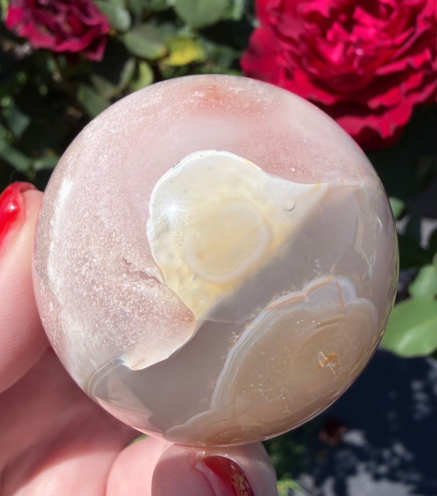 Flower Agate Sphere with Druzy Pocket – 5 cm | 161 g