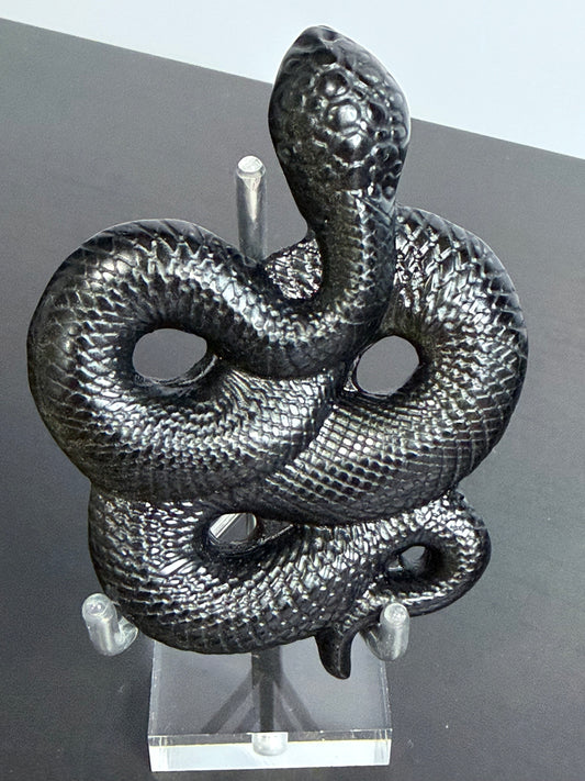 Gold Sheen Obsidian Snake Carving