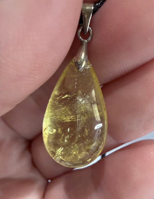 Citrine Teardrop Pendant with 925 Bail & Black Cord (2.5cm)