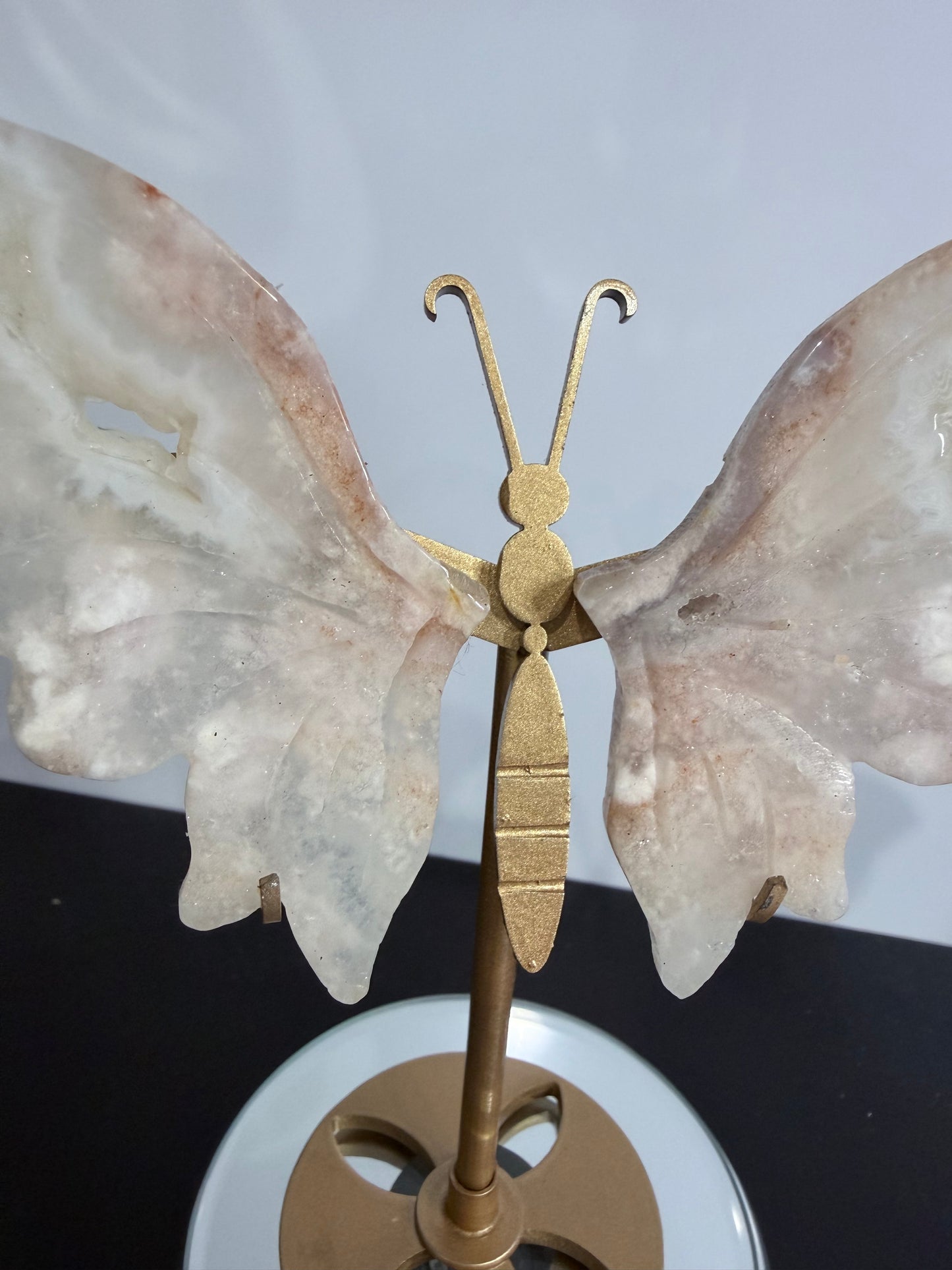 Flower Agate Butterfly Crystal Display on Stand – 15 cm