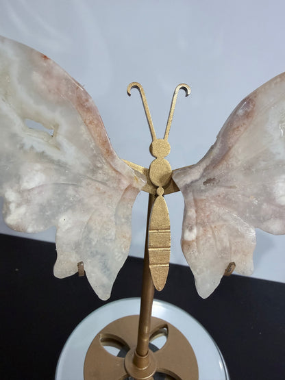 Flower Agate Butterfly Crystal Display on Stand – 15 cm