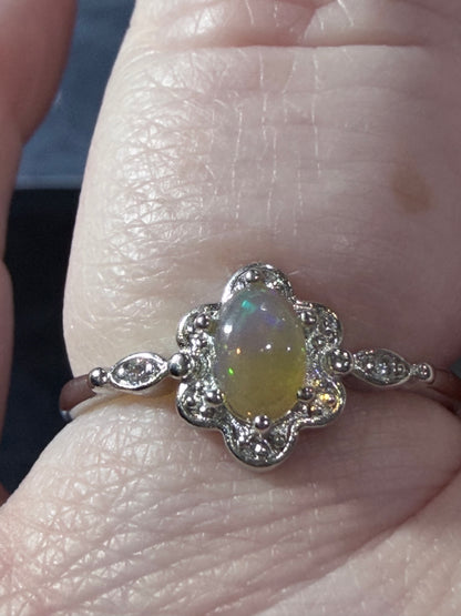 Adjustable Opal Flower Ring