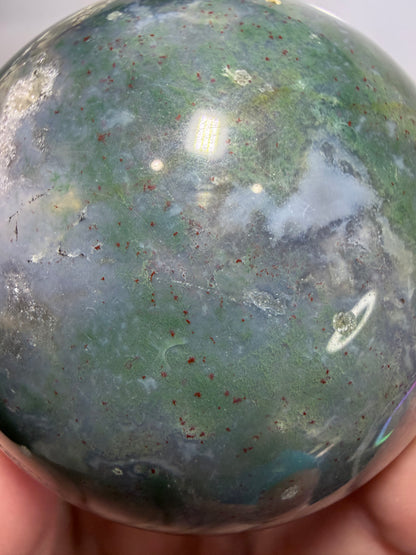 Moss Agate Sphere – 440g | 6.8cm