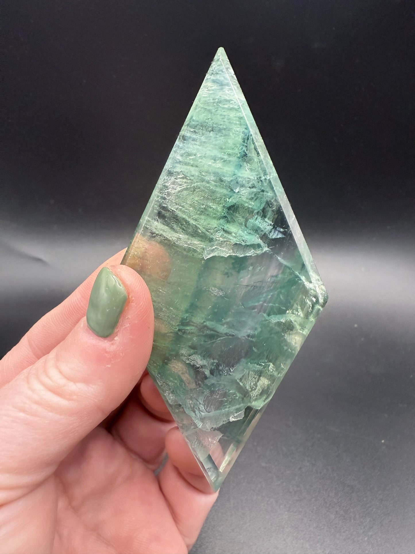 Green Fluorite Rhombus on Zodiac Stand