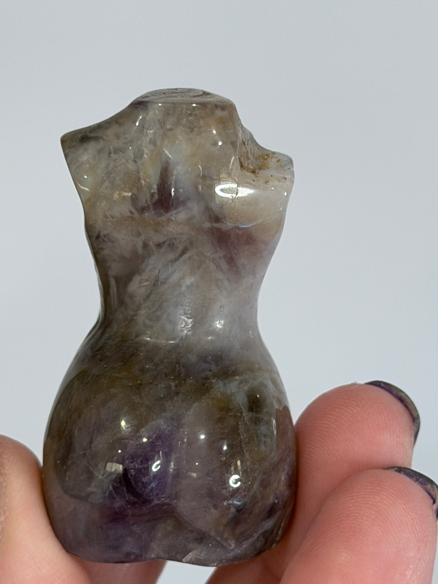 Chevron Amethyst Druzy Goddess Carving – 5cm