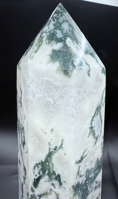 Extra Large Moss Agate Tower with Druzy 35cm 1.4kg